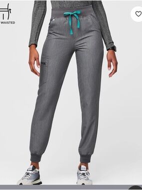 Figs Grey Jogger Pants with Teal Drawstring